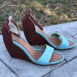 Seychelles new blue brown wedges shoes sz 7.5
